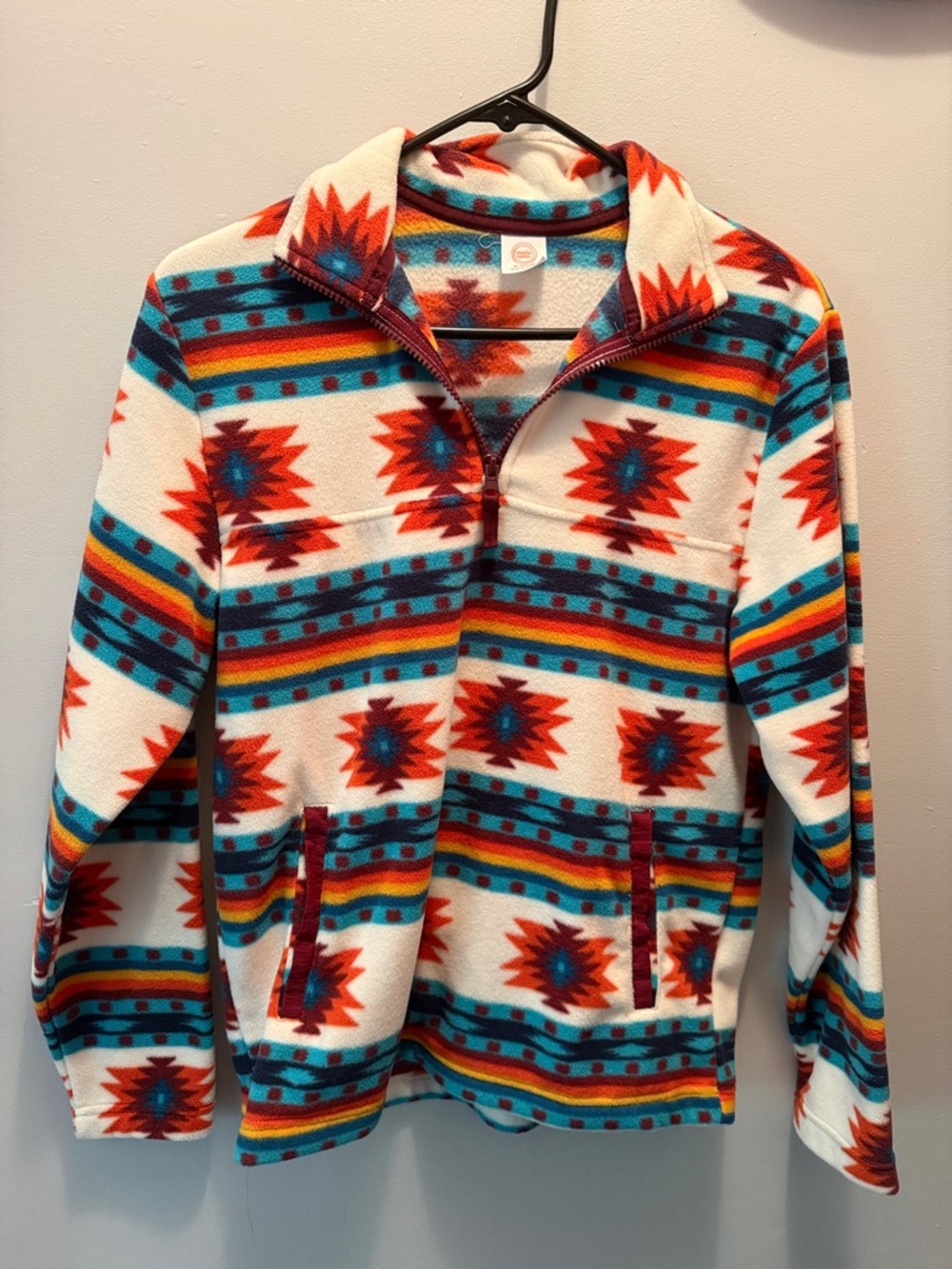 wonder nation White Tribal Half-Zip Fleece Pullover with Turquoise & Red Accents